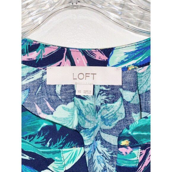 Loft Tropical Leaf Print Tiered Linen Blend Dress Size XS - Picture 2 of 7